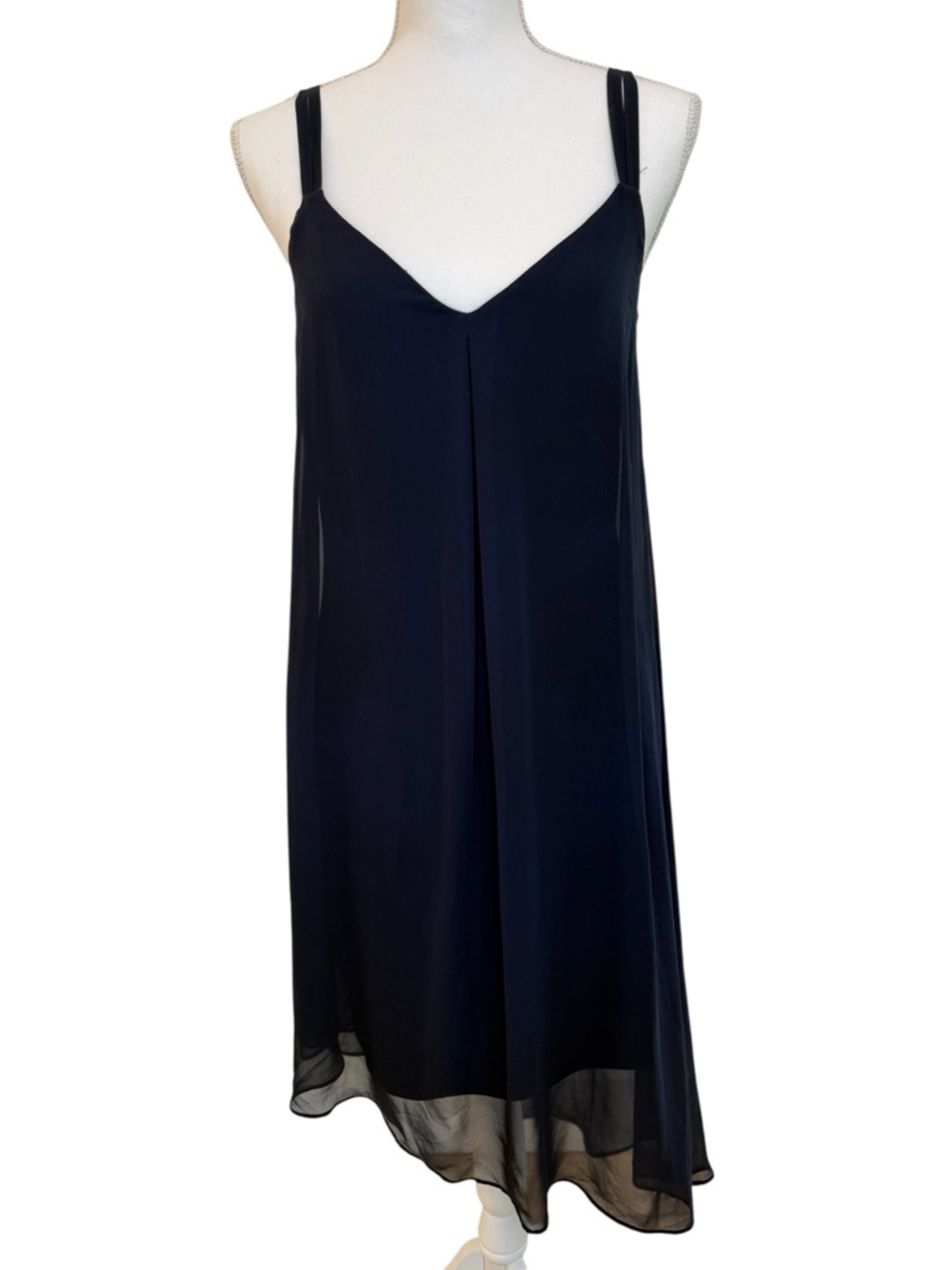 White House Black Market Navy Asymmetric Chiffon Strappy Dress Sz 4